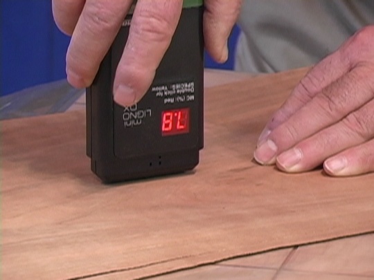 Image of checking the veneers moisture content with a moisture meter